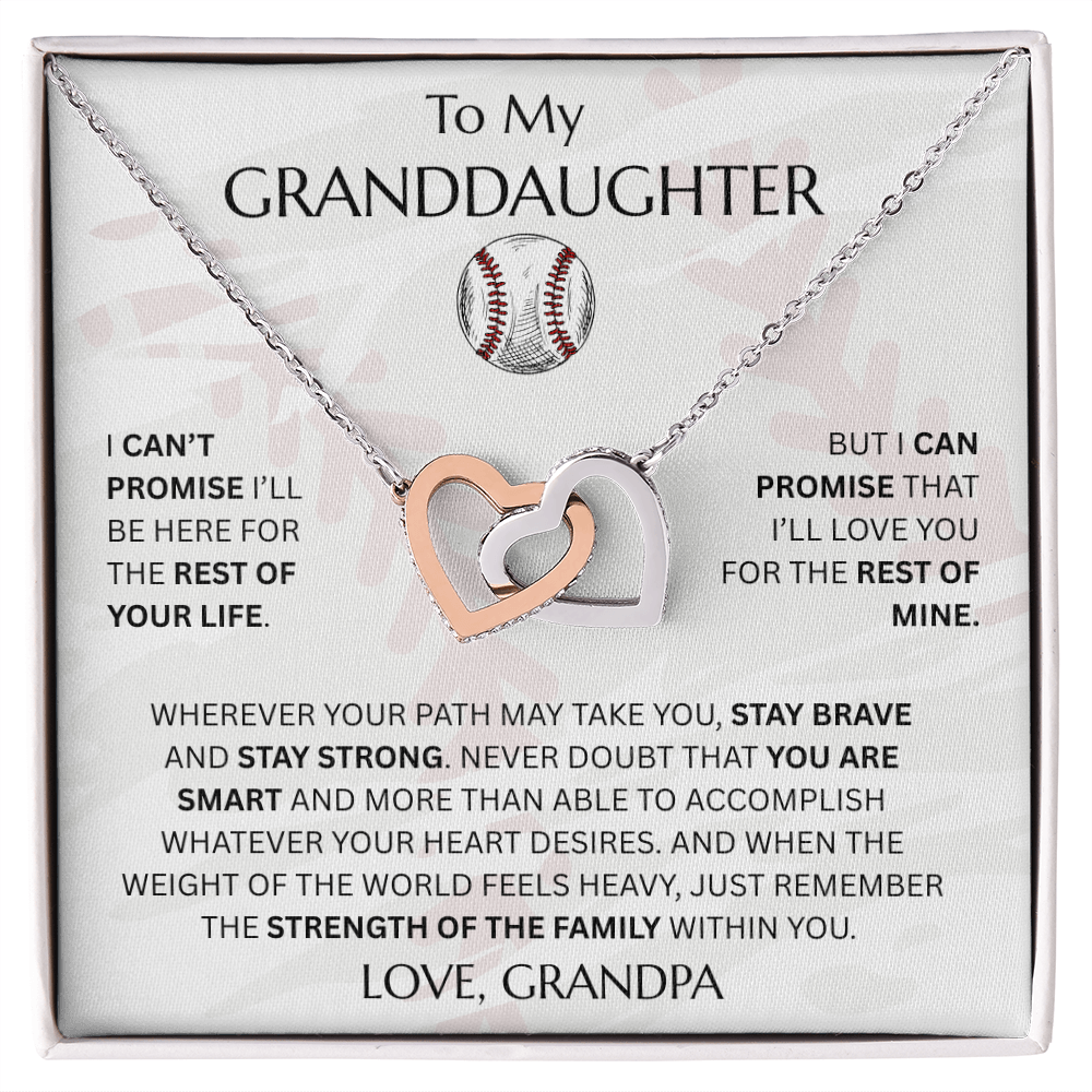 To My Granddaughter - Interlocking Heart Baseball Design Necklace - FG0012