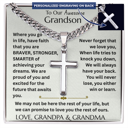 To Our Grandson - Never Forget that We Love You - Artisan Cross Gift Set - FG00072