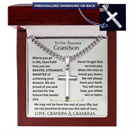 To Our Grandson - Never Forget that We Love You - Artisan Cross Gift Set - FG00072