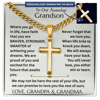 To Our Grandson - Never Forget that We Love You - Artisan Cross Gift Set - FG00072