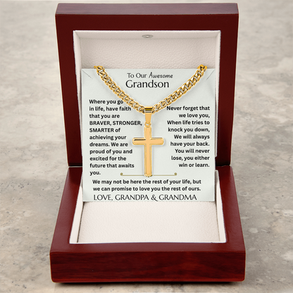 To Our Grandson - Never Forget that We Love You - Artisan Cross Gift Set - FG00072